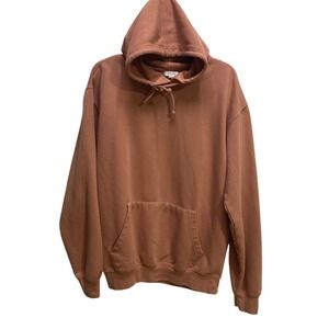 Persaya Mens Rust Orange Terracotta Cotton Blend Pullover Hoodie Sweatshirt M